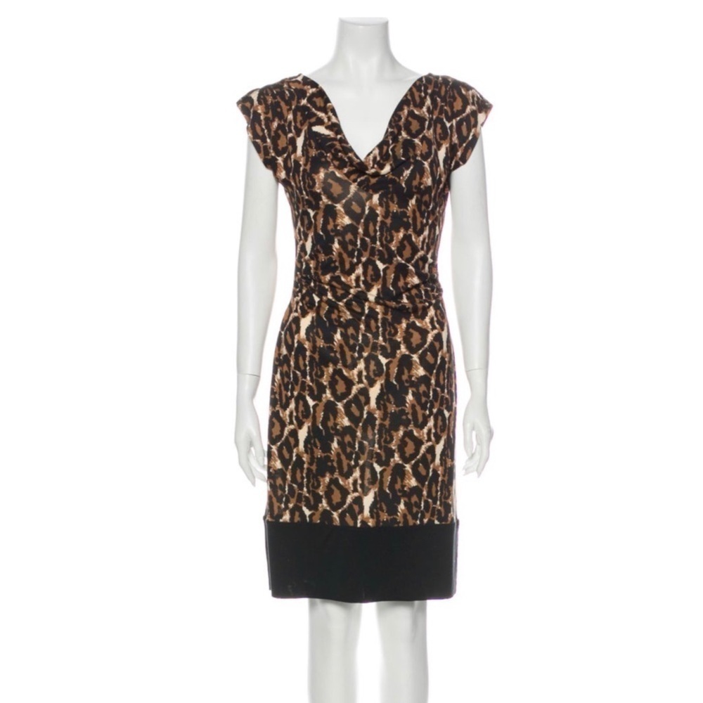 DIANE VON FURSTENBERG 100% Silk Dress, Cheetah Print, Cowl Neck, Size 6